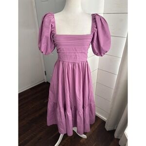 Abercrombie & Fitch Dress Women Small Purple Puff Sleeve Square Neck Tiered Midi